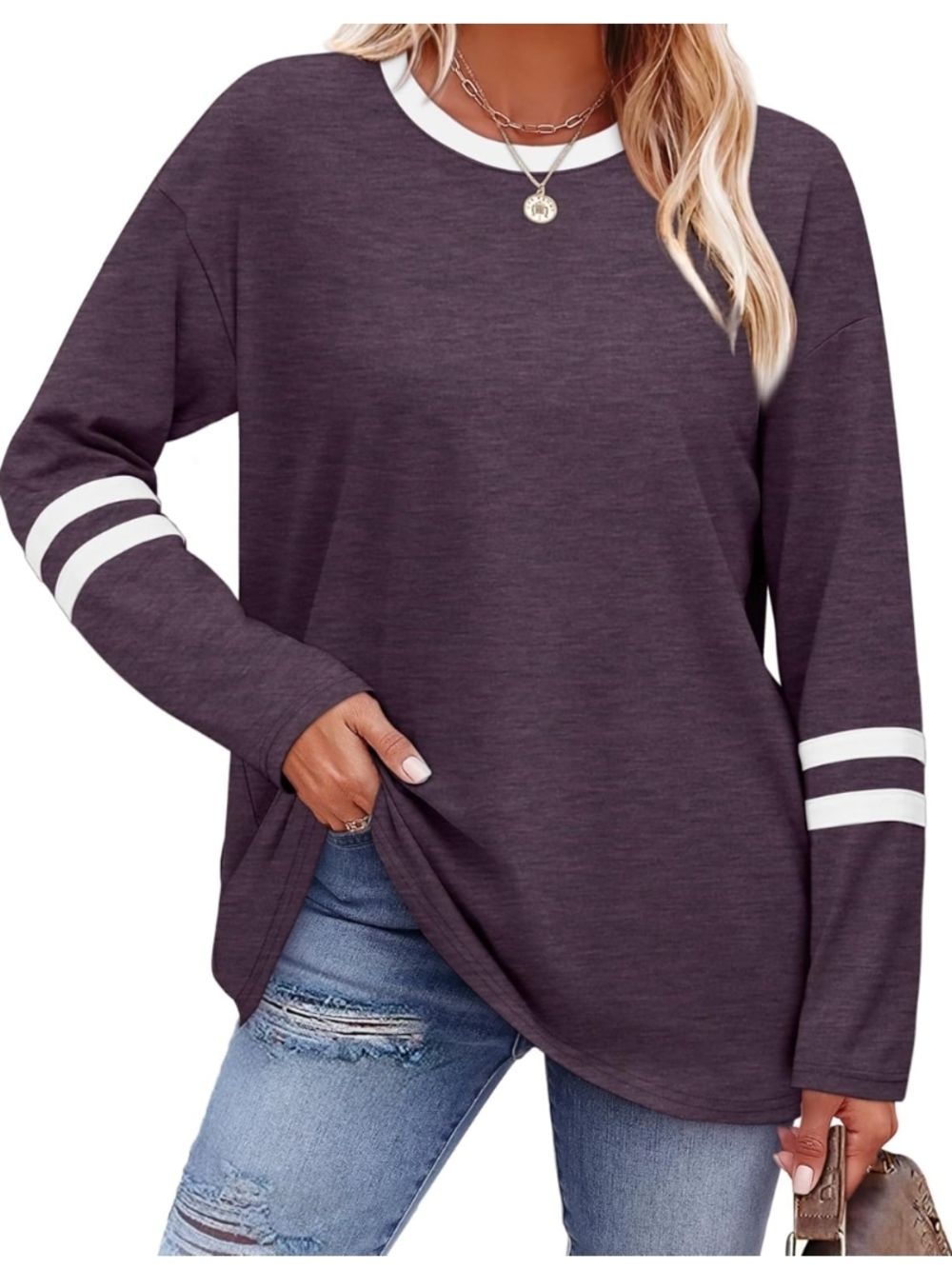 Sampeel Color Block Long Sleeve Tunic Top Heathered Purple XL (EUC)